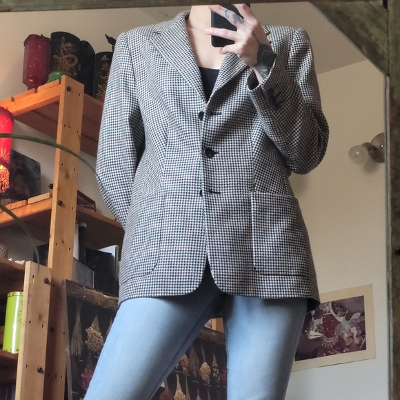 Escada Wool Cashmere Silk Blend Houndstooth Blazer - Size 40 - Picture 10 of 11